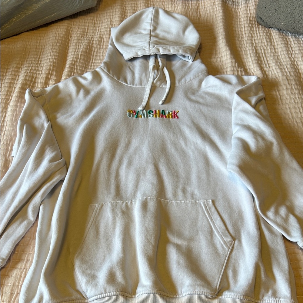 Gymshark Light Gray Hoodie with Multicolor Logo